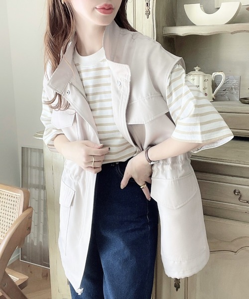 moment+(モーメントプラス)の「【累計販売枚数1万枚突破!】スタンドカラーミリタリーベスト(ベスト・レディース・ブラック/カーキ/アイボリー・M)」の7枚目の写真