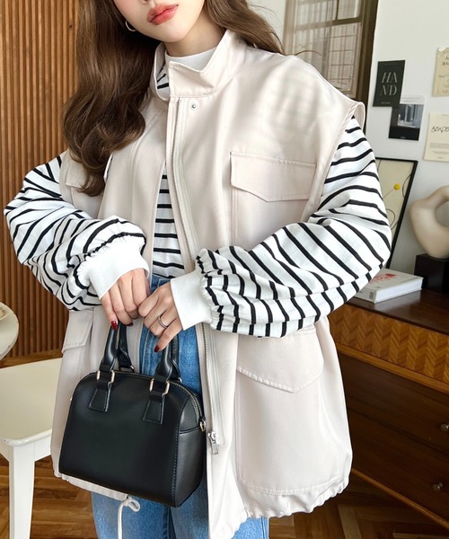 moment+(モーメントプラス)の「【累計販売枚数1万枚突破!】スタンドカラーミリタリーベスト(ベスト・レディース・ブラック/カーキ/アイボリー・M)」の13枚目の写真