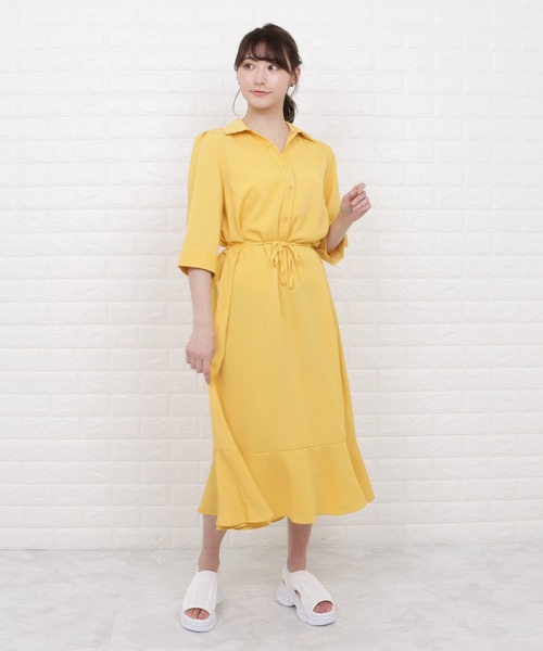 Lace Ladies（レースレディース）の「オープンカラーミモレ丈フレアワンピース（ワンピース・レディース・ブラック/イエロー/ブルー/ラベンダー・S/M/L/XL）」の4枚目の写真