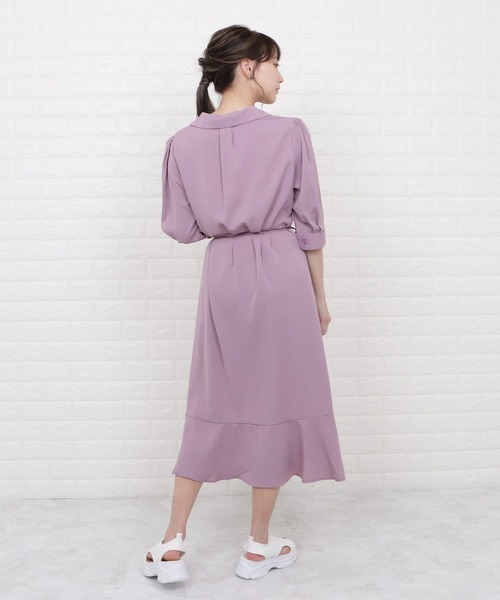 Lace Ladies（レースレディース）の「オープンカラーミモレ丈フレアワンピース（ワンピース・レディース・ブラック/イエロー/ブルー/ラベンダー・S/M/L/XL）」の11枚目の写真