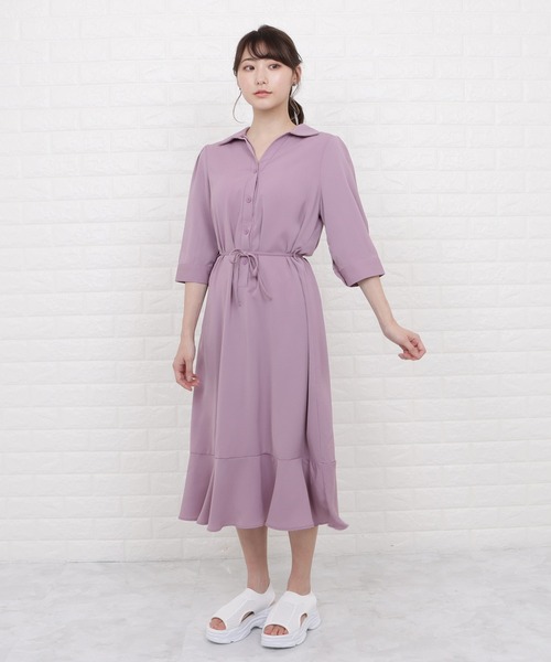 Lace Ladies（レースレディース）の「オープンカラーミモレ丈フレアワンピース（ワンピース・レディース・ブラック/イエロー/ブルー/ラベンダー・S/M/L/XL）」の5枚目の写真