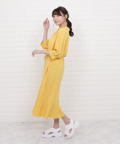 Lace Ladies（レースレディース）の「オープンカラーミモレ丈フレアワンピース（ワンピース・レディース・ブラック/イエロー/ブルー/ラベンダー・S/M/L/XL）」の15枚目の写真