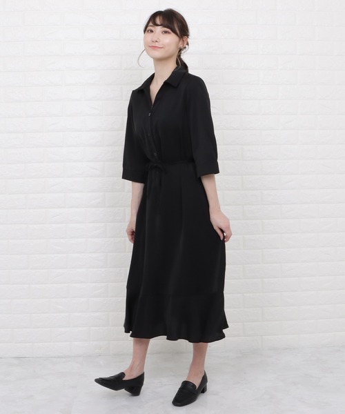 Lace Ladies（レースレディース）の「オープンカラーミモレ丈フレアワンピース（ワンピース・レディース・ブラック/イエロー/ブルー/ラベンダー・S/M/L/XL）」の8枚目の写真