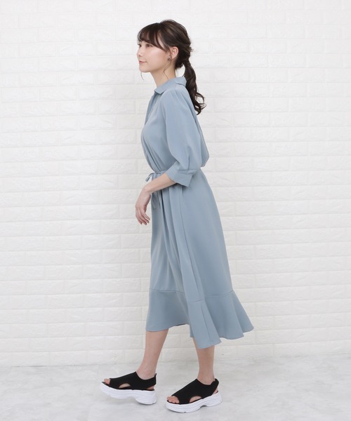 Lace Ladies（レースレディース）の「オープンカラーミモレ丈フレアワンピース（ワンピース・レディース・ブラック/イエロー/ブルー/ラベンダー・S/M/L/XL）」の12枚目の写真