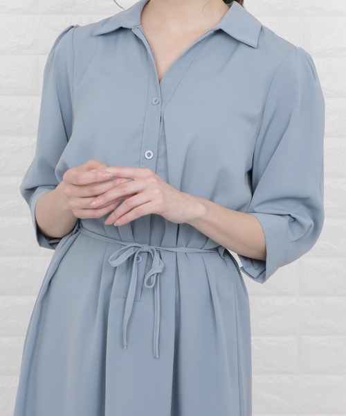 Lace Ladies（レースレディース）の「オープンカラーミモレ丈フレアワンピース（ワンピース・レディース・ブラック/イエロー/ブルー/ラベンダー・S/M/L/XL）」の16枚目の写真