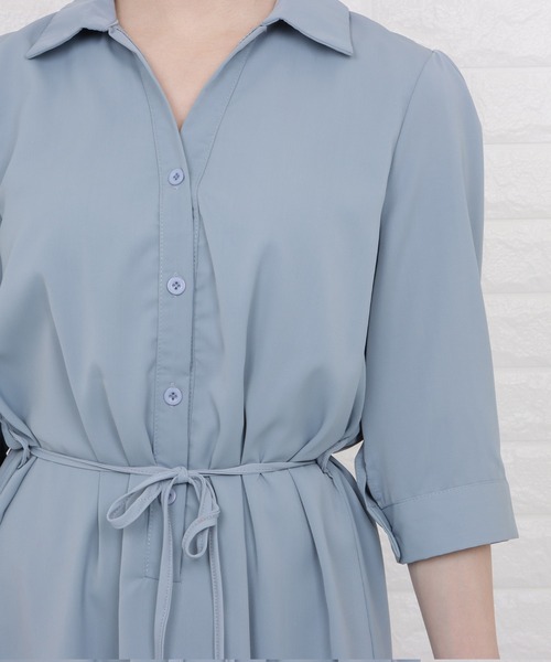 Lace Ladies（レースレディース）の「オープンカラーミモレ丈フレアワンピース（ワンピース・レディース・ブラック/イエロー/ブルー/ラベンダー・S/M/L/XL）」の10枚目の写真