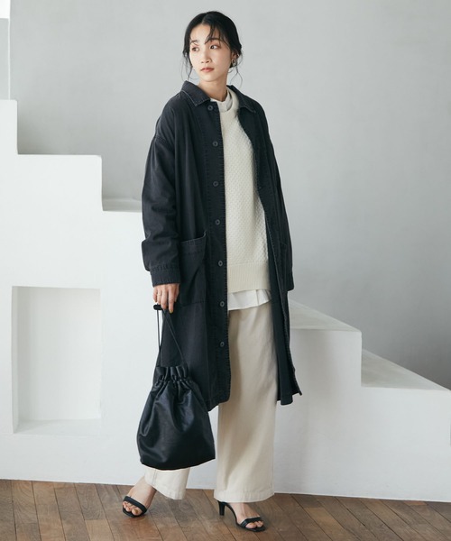 CRAFT STANDARD BOUTIQUE（クラフトスタンダードブティック）の「ショップコート　＊◆（ステンカラーコート・レディース・ブラック/グレー/ダークインディゴブルー・M/L）」の3枚目の写真