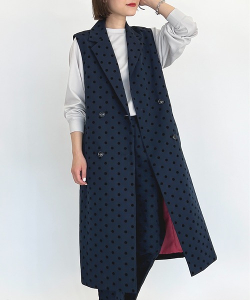 PICCIN(ピッチン)の「【セットアップ着用可能】フロッキードットロングジレ(ベスト・レディース・ブラック/ネイビー/グレイッシュベージュ・M)」の3枚目の写真