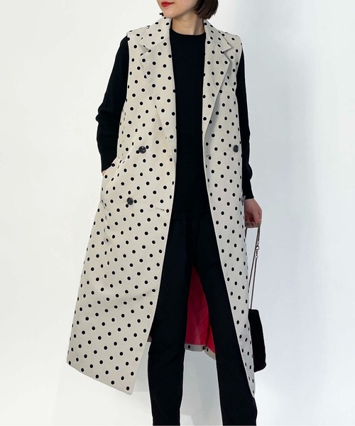 PICCIN(ピッチン)の「【セットアップ着用可能】フロッキードットロングジレ(ベスト・レディース・ブラック/ネイビー/グレイッシュベージュ・M)」の2枚目の写真