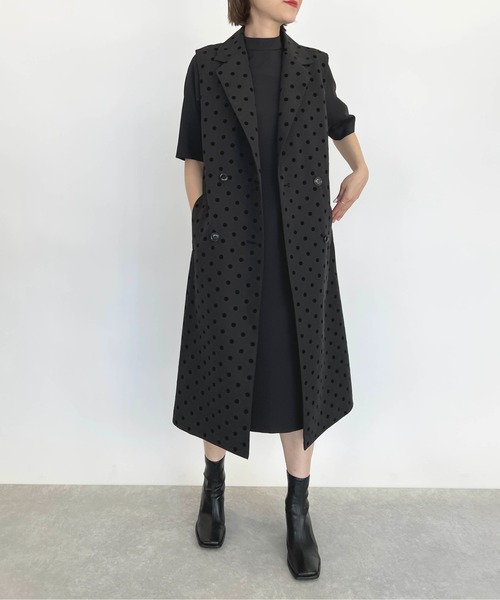 PICCIN(ピッチン)の「【セットアップ着用可能】フロッキードットロングジレ(ベスト・レディース・ブラック/ネイビー/グレイッシュベージュ・M)」の8枚目の写真