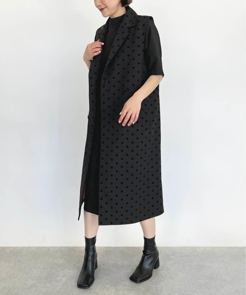 PICCIN(ピッチン)の「【セットアップ着用可能】フロッキードットロングジレ(ベスト・レディース・ブラック/ネイビー/グレイッシュベージュ・M)」の13枚目の写真