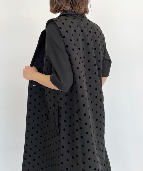 PICCIN(ピッチン)の「【セットアップ着用可能】フロッキードットロングジレ(ベスト・レディース・ブラック/ネイビー/グレイッシュベージュ・M)」の19枚目の写真