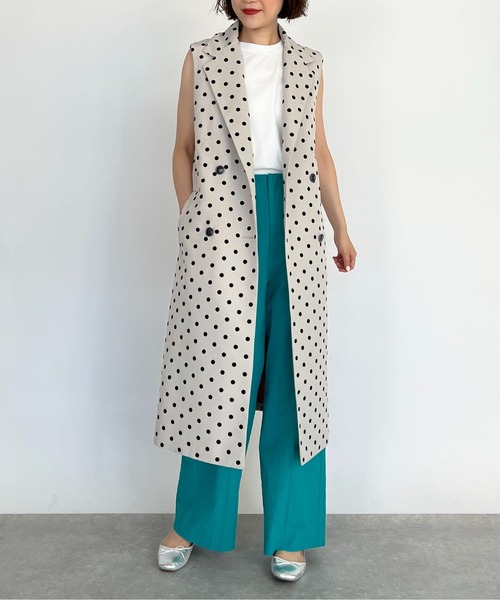 PICCIN(ピッチン)の「【セットアップ着用可能】フロッキードットロングジレ(ベスト・レディース・ブラック/ネイビー/グレイッシュベージュ・M)」の14枚目の写真