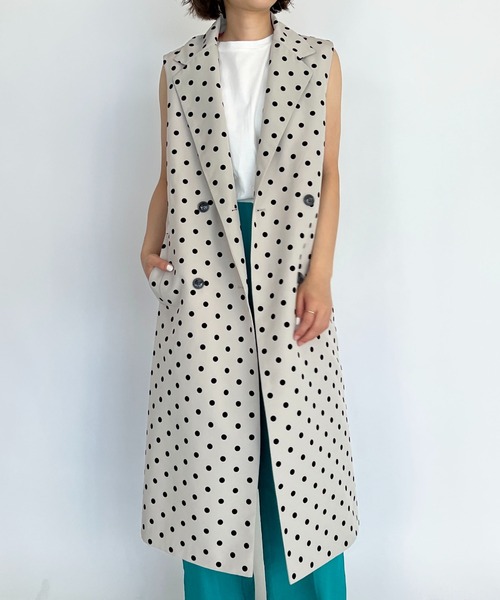 PICCIN(ピッチン)の「【セットアップ着用可能】フロッキードットロングジレ(ベスト・レディース・ブラック/ネイビー/グレイッシュベージュ・M)」の20枚目の写真