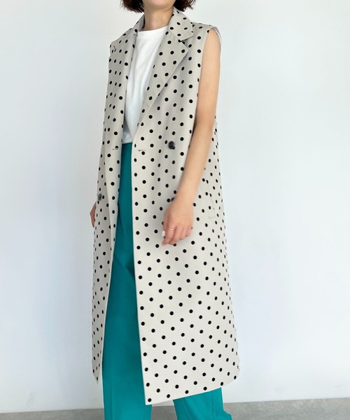 PICCIN(ピッチン)の「【セットアップ着用可能】フロッキードットロングジレ(ベスト・レディース・ブラック/ネイビー/グレイッシュベージュ・M)」の9枚目の写真
