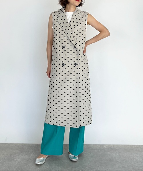 PICCIN(ピッチン)の「【セットアップ着用可能】フロッキードットロングジレ(ベスト・レディース・ブラック/ネイビー/グレイッシュベージュ・M)」の10枚目の写真