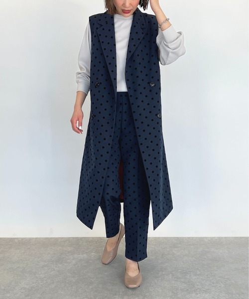 PICCIN(ピッチン)の「【セットアップ着用可能】フロッキードットロングジレ(ベスト・レディース・ブラック/ネイビー/グレイッシュベージュ・M)」の16枚目の写真