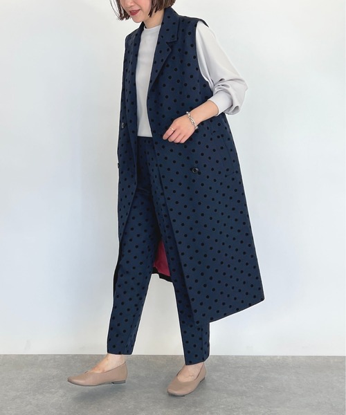 PICCIN(ピッチン)の「【セットアップ着用可能】フロッキードットロングジレ(ベスト・レディース・ブラック/ネイビー/グレイッシュベージュ・M)」の5枚目の写真