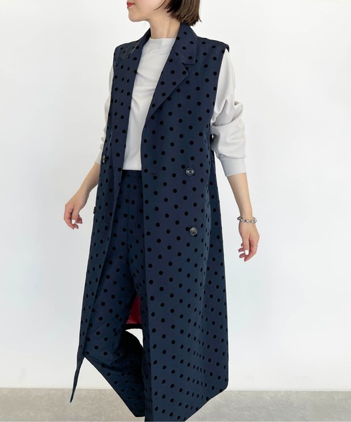 PICCIN(ピッチン)の「【セットアップ着用可能】フロッキードットロングジレ(ベスト・レディース・ブラック/ネイビー/グレイッシュベージュ・M)」の21枚目の写真