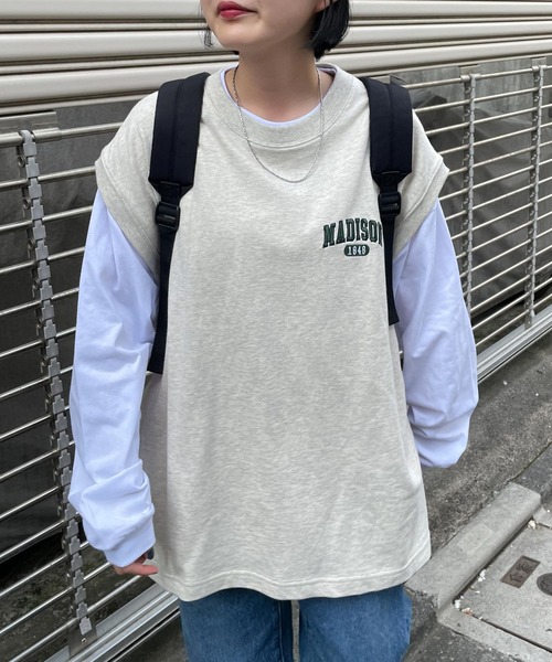 WEGO(ウィゴー)の「WEGO/【2点セット】アンサンブルスウェットベストロンT(アンサンブル・メンズ・スミクロ/オートミール/ダークグリーン/ネイビー・MEDIUM/LARGE)」の2枚目の写真