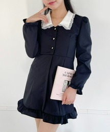 【23S/S】バイカラーフリルカラーワンピース