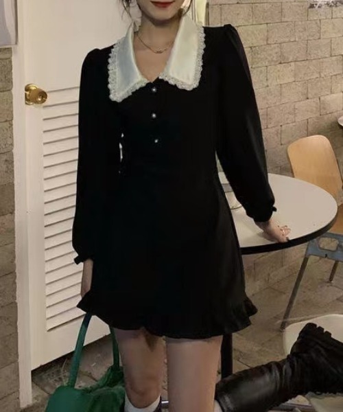 Loueme(ルエム)の「【23S/S】バイカラーフリルカラーワンピース(ワンピース・レディース・ブラック・FREE/XL)」の7枚目の写真