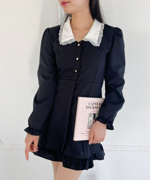 Loueme(ルエム)の「【23S/S】バイカラーフリルカラーワンピース(ワンピース・レディース・ブラック・FREE/XL)」の15枚目の写真