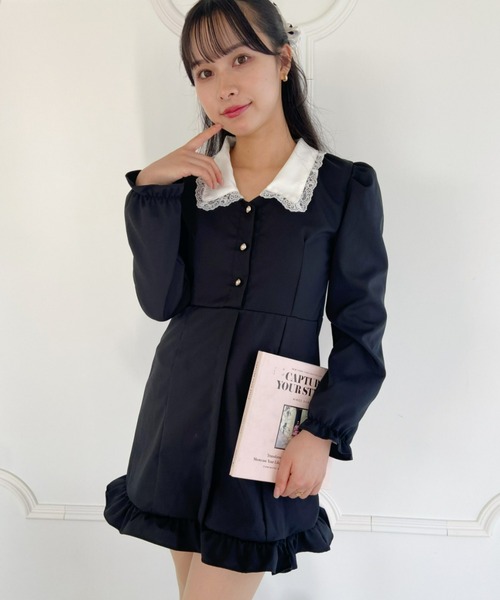 Loueme(ルエム)の「【23S/S】バイカラーフリルカラーワンピース(ワンピース・レディース・ブラック・FREE/XL)」の14枚目の写真