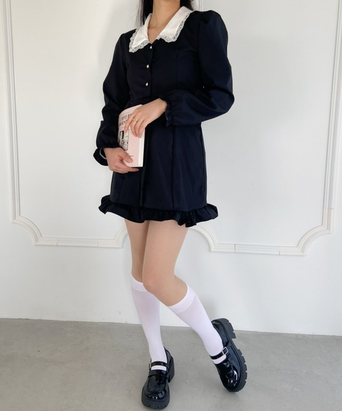 Loueme(ルエム)の「【23S/S】バイカラーフリルカラーワンピース(ワンピース・レディース・ブラック・FREE/XL)」の12枚目の写真