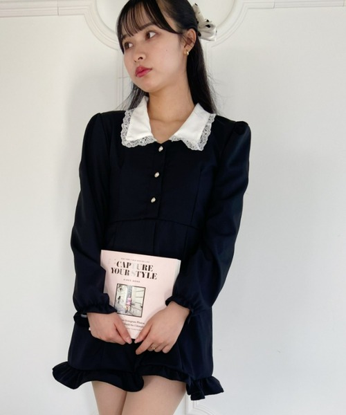 Loueme(ルエム)の「【23S/S】バイカラーフリルカラーワンピース(ワンピース・レディース・ブラック・FREE/XL)」の10枚目の写真