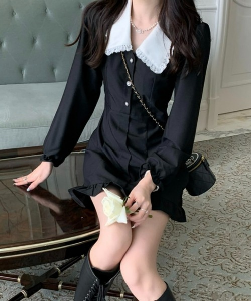 Loueme(ルエム)の「【23S/S】バイカラーフリルカラーワンピース(ワンピース・レディース・ブラック・FREE/XL)」の21枚目の写真