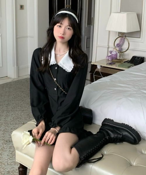 Loueme(ルエム)の「【23S/S】バイカラーフリルカラーワンピース(ワンピース・レディース・ブラック・FREE/XL)」の20枚目の写真