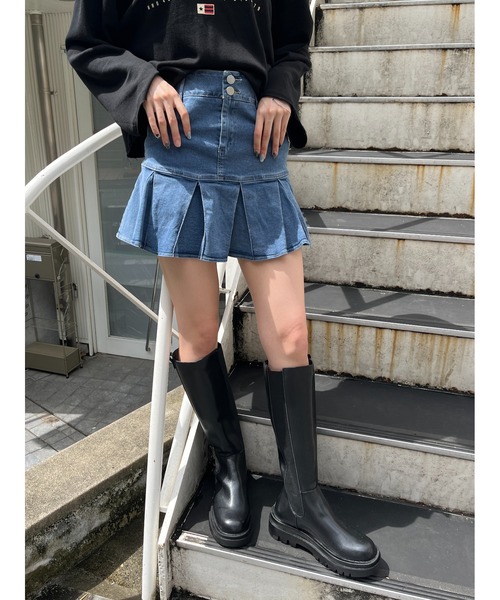 PHILLY（フィリー）の「フレアデニムミニスカート（デニムスカート・レディース・インディゴブルー/ブラック・FREE）」の5枚目の写真