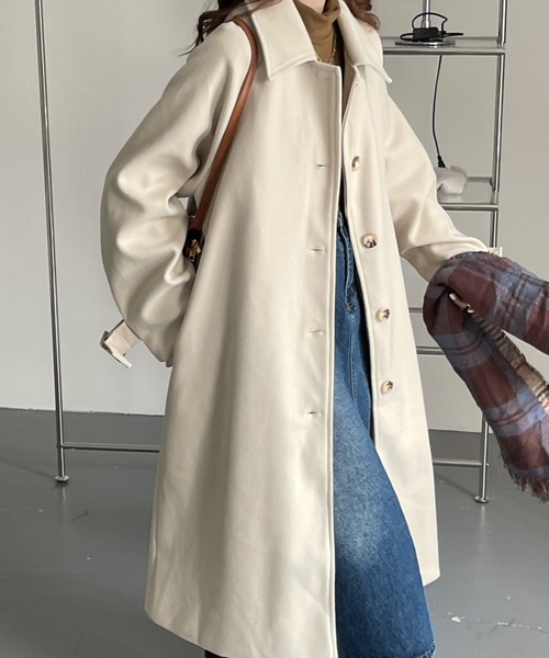 emi+（エミプラス）の「ベルト付きロングステンカラーコート（チェスターコート・レディース・ライトベージュ/ダークブラウン/キャメル/チャコールグレー/ブラック・L/M）」の14枚目の写真