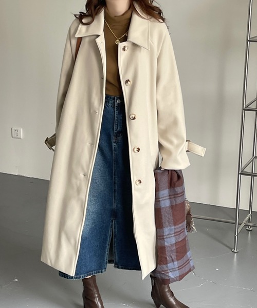 emi+（エミプラス）の「ベルト付きロングステンカラーコート（チェスターコート・レディース・ライトベージュ/ダークブラウン/キャメル/チャコールグレー/ブラック・L/M）」の15枚目の写真