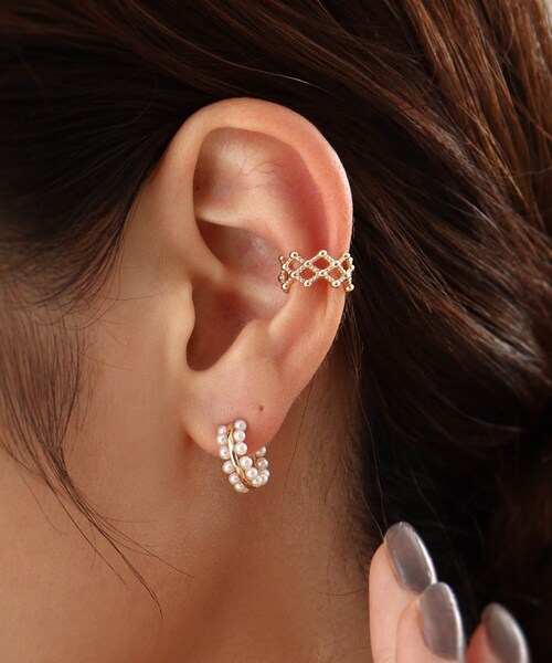 COCOSHNIK（ココシュニック）の「K10パールダブルロウ フープピアス