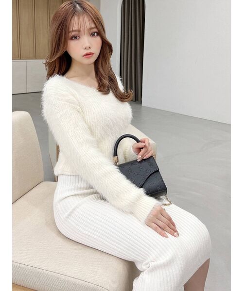 RESEXXY(リゼクシー)の「シャギーミディニットワンピース(ワンピース・レディース・ホワイト/ブラック/ベージュ/ピンク・FREE)」の10枚目の写真