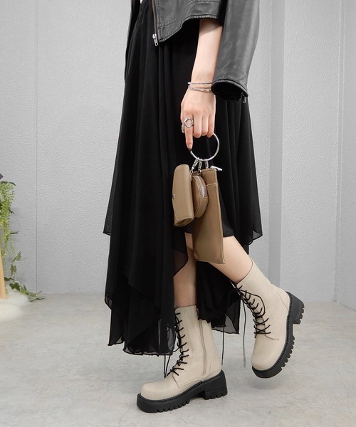 alala(アララ)の「スクエアコンバットミドルブーツ ◆(ブーツ・レディース・アイボリー/カーキ/ブラック・S/M/L/LL)」の15枚目の写真