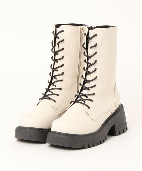 alala(アララ)の「スクエアコンバットミドルブーツ ◆(ブーツ・レディース・アイボリー/カーキ/ブラック・S/M/L/LL)」の6枚目の写真