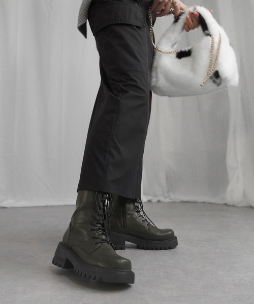 alala(アララ)の「スクエアコンバットミドルブーツ ◆(ブーツ・レディース・アイボリー/カーキ/ブラック・S/M/L/LL)」の18枚目の写真