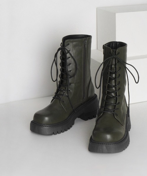 alala(アララ)の「スクエアコンバットミドルブーツ ◆(ブーツ・レディース・アイボリー/カーキ/ブラック・S/M/L/LL)」の16枚目の写真
