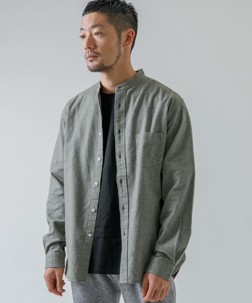 URBAN RESEARCH ROSSO MEN（アーバンリサーチロッソメン）の「『XLサイズあり』『抗菌/防臭ハイパフォーマンスフランネルバンドカラーシャツ（シャツ/ブラウス・メンズ・ブラック/ネイビー/グレー/カーキ/アイボリー/ブラウン系その他/ブルー系その他/レッド系その他・SMALL/MEDIUM/LARGE/X-LARGE）」の9枚目の写真