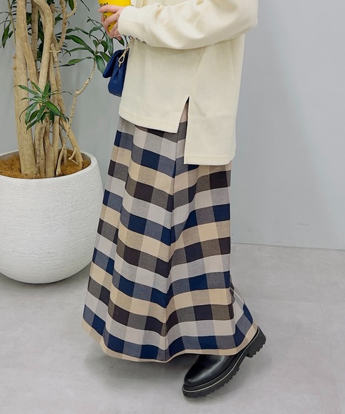 un dix cors（アンディコール）の「主役級スカート　ヘビーツイルチェックスカート（スカート・レディース・ブルー/ベージュ/ネイビー・FREE）」の11枚目の写真