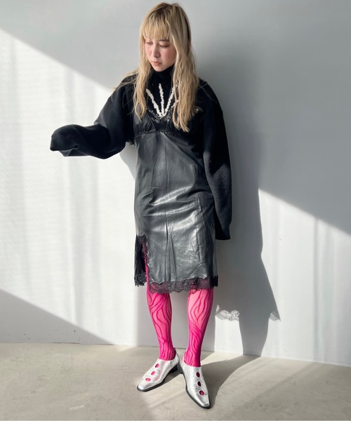 SANSeLF（サンセルフ）の「デザイン編みタイツ【SANSeLF】sana23s001（タイツ/ストッキング・レディース・パープル/ピンク/ブルー/ブラック・FREE）」の6枚目の写真