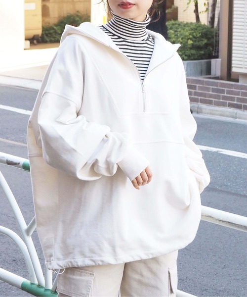 tiptop（ティップトップ）の「【選べる2デザイン】裏毛アノラックBIGパーカー（パーカー・レディース・アイボリー/ブラック/グレー/ブルー/グレー系その他/ブラック系その他/ホワイト系その他・FREE）」の9枚目の写真