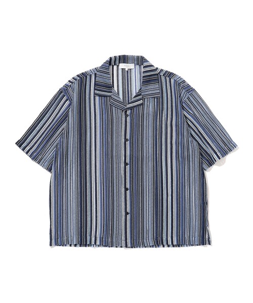 beams購入 jieda オープンカラーストライプ半袖シャツ サイズ2 ジエダ オーバーサイズ ビッグシルエット シャツ ビームス正規品 BEAMS（ビームス）の「BEAMS ⁄ ワイドストライプ オープンカラー