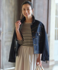 希少‼︎大きいサイズ　23区デニムジャケット　ジップアップ　ラメ　ストレッチ　46 再入荷/RED CARD TOKYO×23区】オーバーサイズ デニム ジャケット