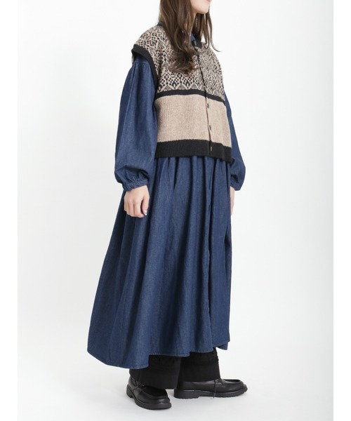 Samansa Mos2（サマンサ モスモス）の「デニムギャザーシャツワンピース（ワンピース・レディース・ネイビー・ﾌﾘ-）」の3枚目の写真