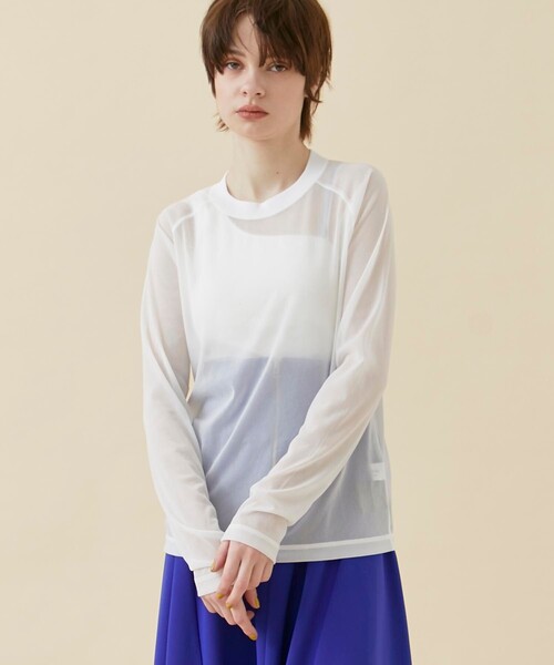 CITY TOKYO（シティトウキョウ）の「トリコットシフォンシアートップス（Tシャツ/カットソー・レディース・ホワイト/グリーン/ダークグレー/ブルー・FREE）」の5枚目の写真