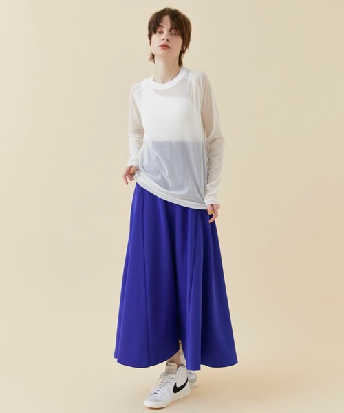 CITY TOKYO（シティトウキョウ）の「トリコットシフォンシアートップス（Tシャツ/カットソー・レディース・ホワイト/グリーン/ダークグレー/ブルー・FREE）」の6枚目の写真